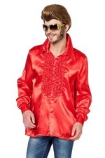 Rüschenhemd Satin - rot Herrenhemd Partyhemd Hippiehemd Schlagerparty