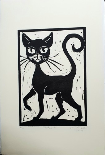 Original linoldruck katze - original, linoldruck,