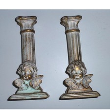 Engel Kerzenständer shabby look Keramik Porzelan ca. 19 cm 2 Stück weis gold