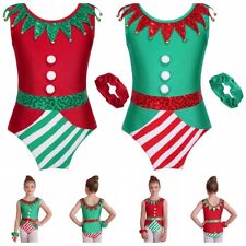 Mädchen Weihnachtskostüm Fasching Weihnachten Overall Elfen Kostüm Leotard Set