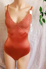 Adrienne Vittadini  Studio Body / Bodysuit Satin Glanz & Spitze Rost - Braun  S