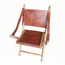 Agung Klappstuhl: Teakholz & Rindsleder, Chesterfield Design, faltbar und bequem