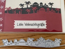 Stanzschablone Weihnachten im Stall, mit Häusern und Landschaft 15 x 3 cm