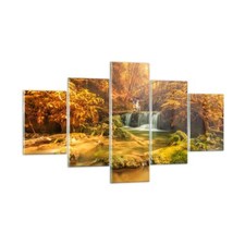 Wandbilder 125x70cm 5 tlg Glasbild Wald Bach Tropen Natur Bilder Art Wanddeko