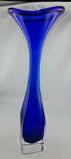Vase Langhals blaues Glas alt