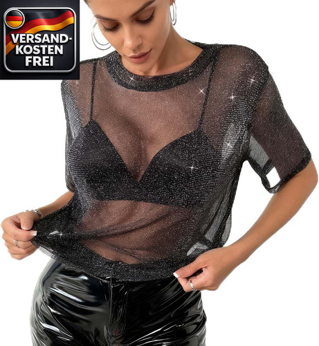 Damen mesh shirt glitzer - damen, mesh-shirt