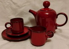 Keramik Kaffeeservice Set Rustikal Rot - Ceracron ähnlich - 70er - 6-teilig