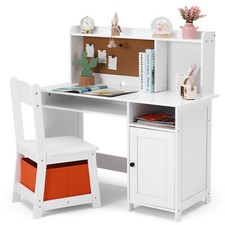 JOYLDIAS Kinderschreibtisch aus Holz, Kinder Schreibtisch mit Stuhl/Weiß