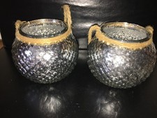 2 x Windlicht Teelichthalter Hängewindlicht silberfarben glänzend 10 cm hoch