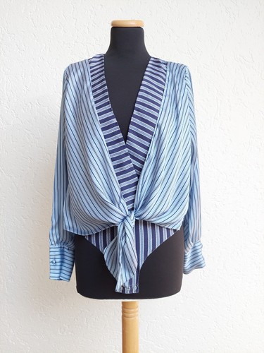 Blau streifen satin body bluse - streifen,