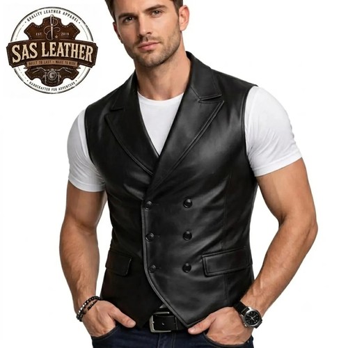 Herren echtleder weste schwarz - echtleder,