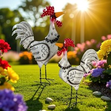 Gartenfiguren große Tiere - Hahn & Huhn handgefertigt Metall Gartendeko 60cm