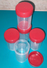 5x Schraubdosen transparent 38 x 65 mm, 60 ml, mit Schriftfeld, PP, roter Deckel