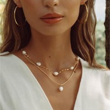 Damen Kette Perlenkette weiß