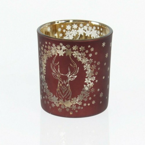 Windlicht glas hirsch rot gold - hirsch,