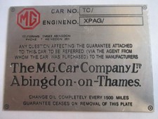 Typenschild MG TC Schild ID-plate tag s36 