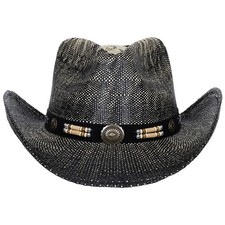 Western Strohhut Texas mit Hutband schwarz braun Cowboyhut Westernhut Sommerhut