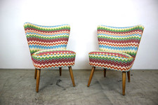 Retro 60er Jahre Cocktail Stühle Sessel Holz Füße Bunt Gemustert - Neu Bezogen -