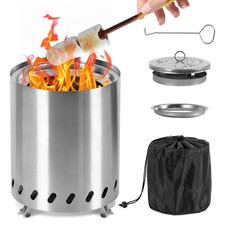 Feuerschale Edelstahl Feuerstelle mit Schürhaken Feuerkorb Rauchfreie Feuertonne