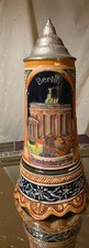 Dekorativer Bierkrug Motiv Berlin mit Musik Zinndeckel alt unbenutzt