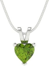 Solid 10K Weiss Gold Natürliches Grün Peridot Edelstein Solitär Herz Anhänger