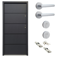 Ausstellungstür #PW07 Nebeneingangstür Alu-Stahl Tür ATU56 DIN Rechts 90x200cm