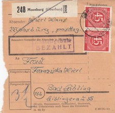 Paketkarte 1947: Moosburg nach