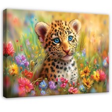 Leinwand Tiger Blumen Orange