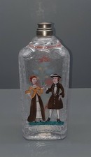 Alte Schnapsflasche * Emaille Malerei (Pärchen) * Handarbeit (5)