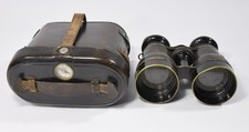 antikes FERNGLAS + LEDERETUI Kompass 1. Weltkrieg Feldstecher Opernglas Vintage