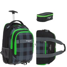 Trolly 3 T Set Schultrolley Elephant Schulrucksack Mä Box 12610 Plaid Grün tsmb