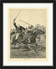 Das Polospiel in Indien Pferde Tiere Sport Schläger Ball Spiele Faksimile_E 9596