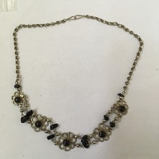 Wunderschöne Kette Blumen Hippie Goa schwarze steine Silbern