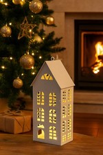 XXL Laterne Haus Metall hellgrau Metallhaus Dekohaus Laternenhaus Weihnachtsdeko