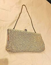 Vintage Tasche Clutch Handtasche Strass Abendtasche Party silber gefüttert 16 cm