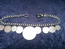 Taschenuhrkette, Uhrkette, Münzkette, 8 Umlaufmünzen Schweiz, Kette/Karabiner