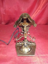 Alte Tischlampe Jesus Am Kreuze Tischleuchte Nachttisch Lampe Kupfer (5746) 