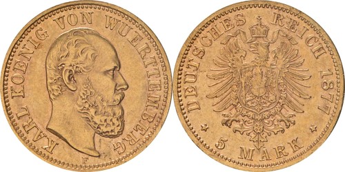 Württemberg mark 1877 j - württemberg:5,