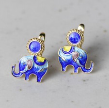 I05 Ohrring Ohrstecker bunter Cloisonne Elefant Sterling Silber 925 vergoldet