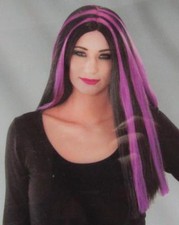 Damen Perücke Langhaarperücke Hexe schwarz lila Halloween Gothic NEU OVP