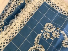 Antike. Tischdecke  Kreuzstich Handarbeit Klöppelspitze UNBENUTZT!
