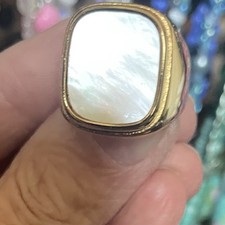 Unisex Siegelring mit Perlmutt Edelstein in Messing Gr. 58