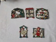 5 Alte Zinn Anhänger Beidseitig Bemalt TIERE