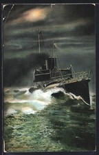 AK Torpedoboot in voller Fahrt bei Nacht 1914 