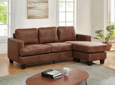 Ecksofa - Ecke wechselbar - Microfaser - Vintage-Leder-Look