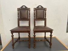 2 Gründerzeit Stühle, antik, massiv Eiche dunkel, gedrechselt Kunstlederpolster