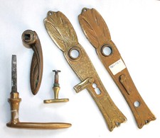 Antike Alte Türklinke Drückergarnitur Beschlag Langschild Messing Jugendstil E