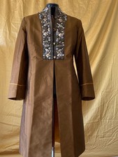 Mantel Jacke Gehrock Hochzeit bronze silberStickerei 100% Seide Gr 38 dt M Luxus