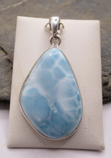 Rar Larimar Anhänger oval hellblau Dom.Rep Stein 925 Sterlingsilber 33 x 23 mm A