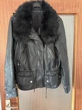 ZARA Echt Lederjacke M echt Pelzkragen Lammfell schwarz